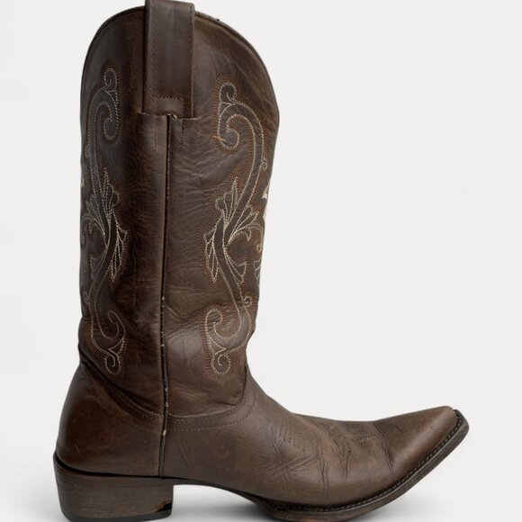 Cold River Brown Leather Embroidered Western Cowboy Boots Men's 9 D - Picture 7 of 16